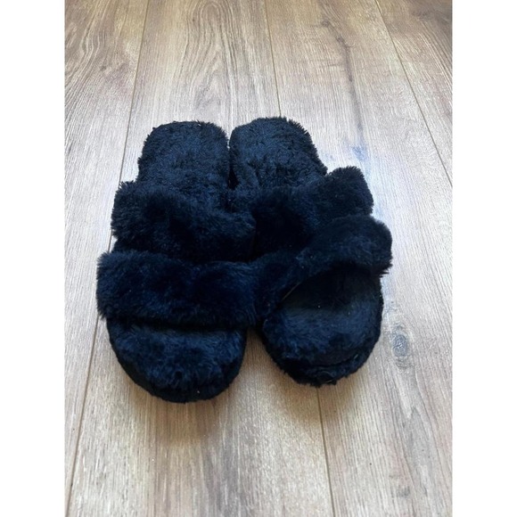 Women's Slip On Black Fur High Heel Slides Size 7.5 - Picture 1 of 5